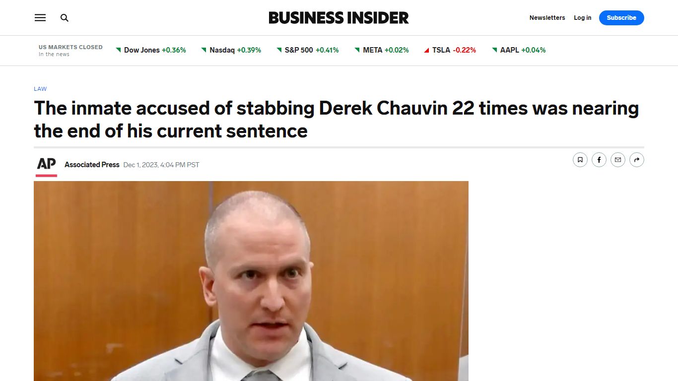 The inmate accused of stabbing Derek Chauvin 22 times was nearing the ...